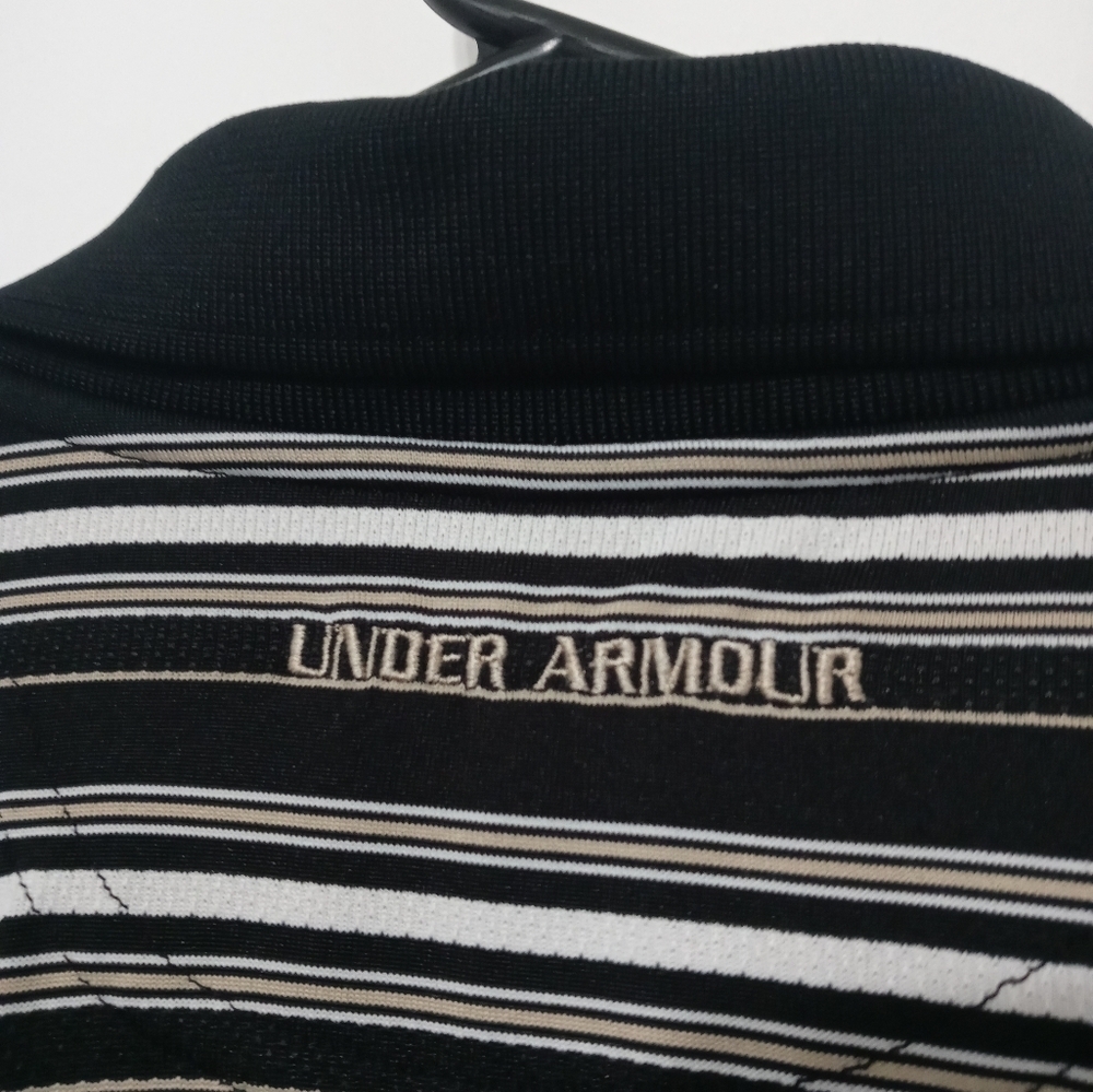 Under Armour Men's XL Short sleeve Black Beige white Striped collar Henley Polo - Picture 5 of 6